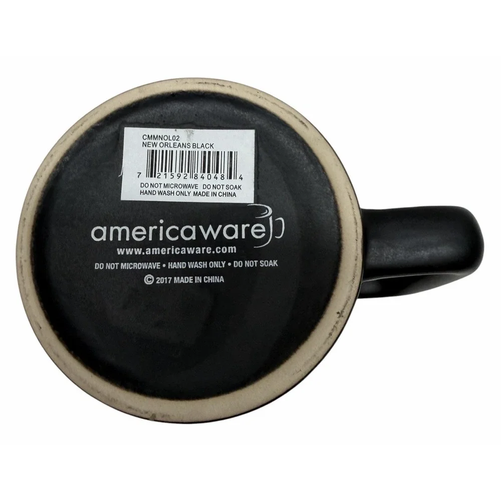 New Orleans Black Coffee‎ Mug w/ Metal Fleur-de-Lis Badge Americaware 2017 14oz